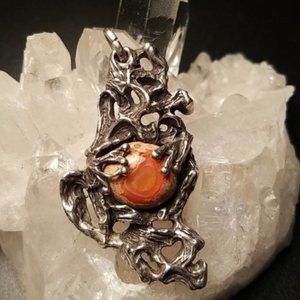 OOAK Sterling Mexican Fire Opal Pendant Artisan